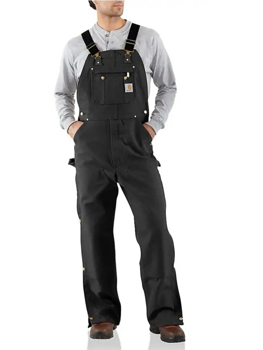 CARHARTT BIB OVERALLS LARGE REGULAR BLACK LOOSE FIT OR6672-M